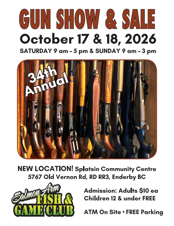 SAFGC Gun Show - Oct 17 and 18, 2026 at the Splatsin Community Centre